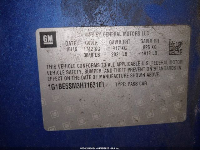 1G1BE5SM3H7163101 Chevrolet Cruze Lt Auto