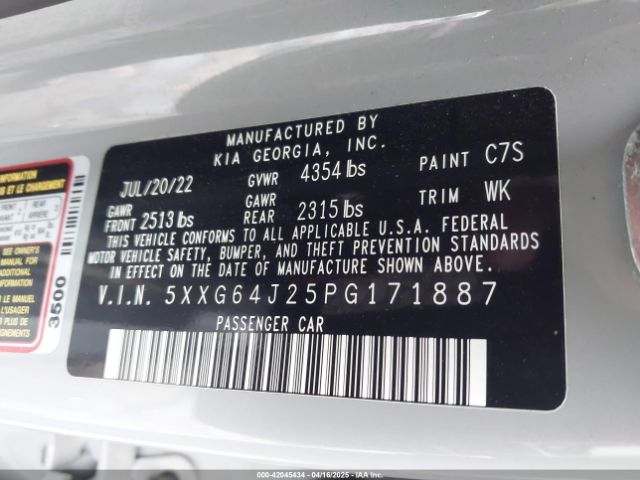 5XXG64J25PG171887 KIA K5 Gt-line
