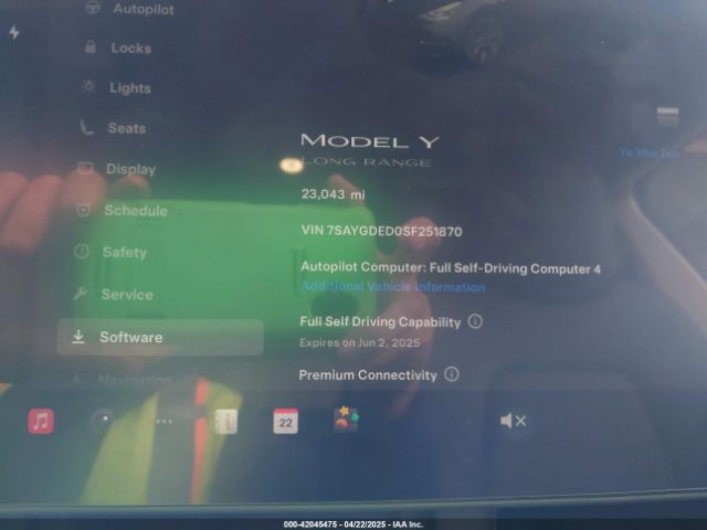 7SAYGDED0SF251870 Tesla Model Y Long Range Dual Motor All-wheel Drive