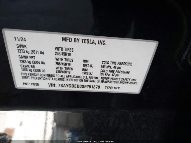 7SAYGDED0SF251870 Tesla Model Y Long Range Dual Motor All-wheel Drive