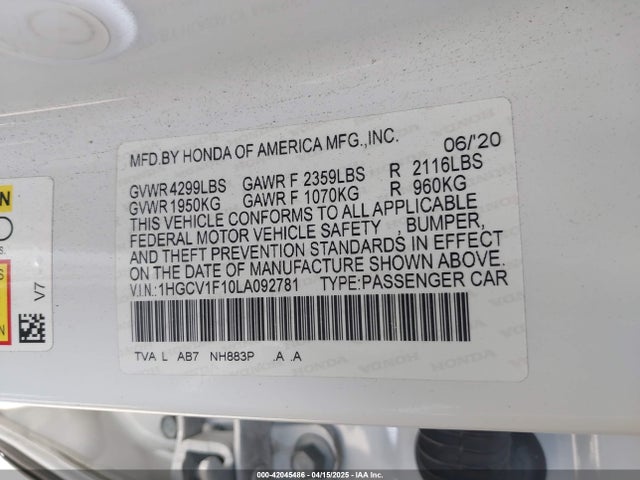 1HGCV1F10LA092781 Honda ACCORD LX