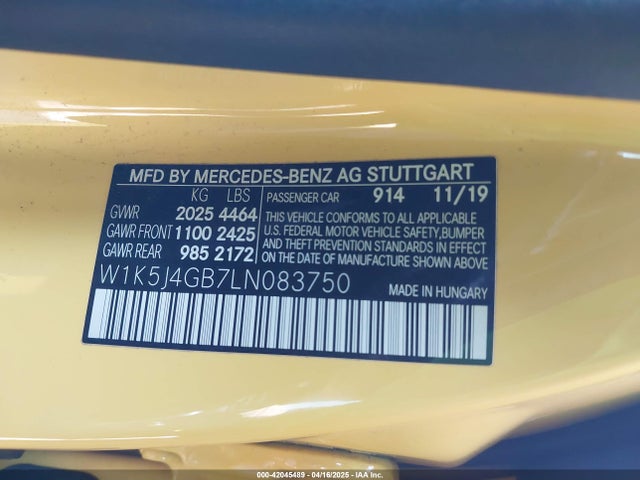 W1K5J4GB7LN083750 Mercedes-Benz CLA 250