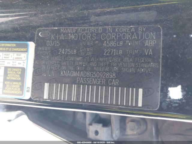 KNAGM4AD8G5092898 KIA OPTIMA HYBRID