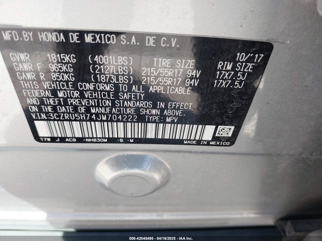 3CZRU5H74JM704222 Honda Hr-v Ex-l