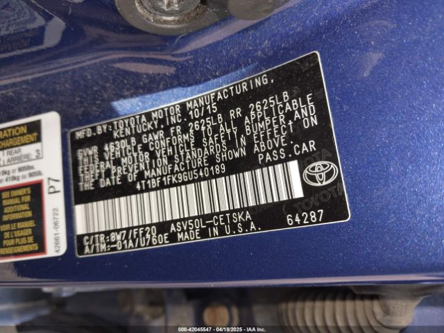 4T1BF1FK9GU540189 Toyota CAMRY SE