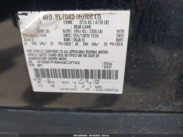 1FM5K7F89HGC37753 Ford Explorer Limited