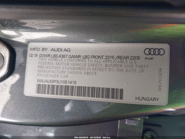 WAUAUGFFXJ1051415 Audi A3 2.0t Premium/2.0t Tech Premium