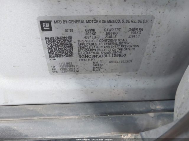 3GNCJNSB3LL109850 Chevrolet Trax Awd Ls