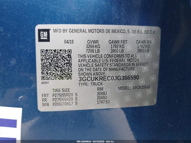 3GCUKREC0JG366590 Chevrolet Silverado 1500 2lt