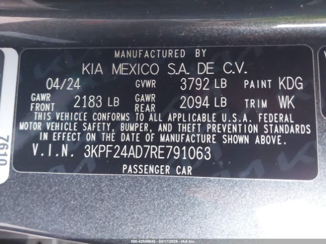 3KPF24AD7RE791063 KIA Forte Lxs