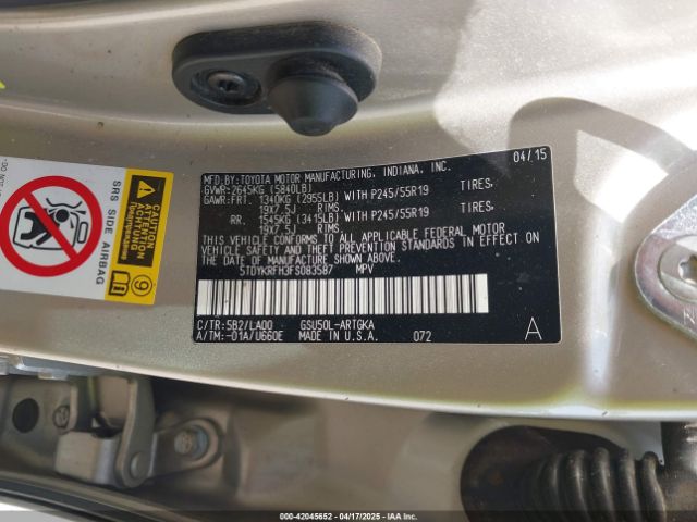 5TDYKRFH3FS083587 Toyota 2gr-fe