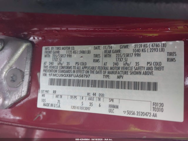 1FMCU9GX8FUA58797 Ford ESCAPE SE