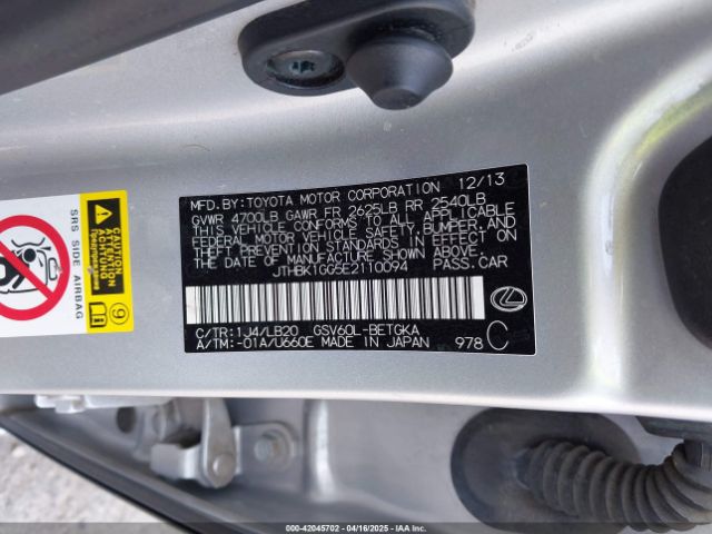 JTHBK1GG5E2110094 Lexus ES 350