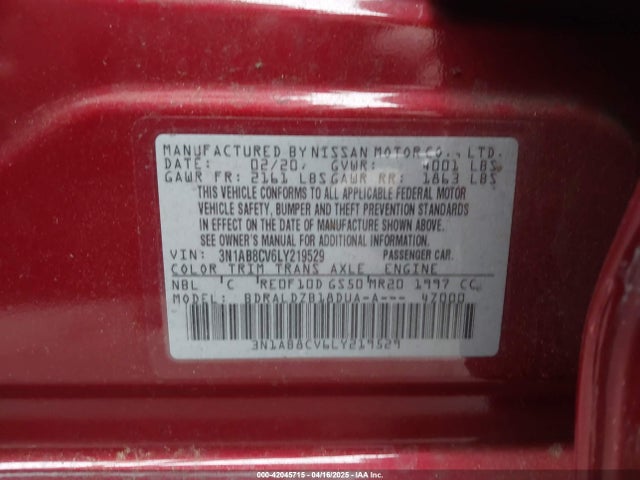 3N1AB8CV6LY219529 Nissan Sentra Sv Xtronic Cvt