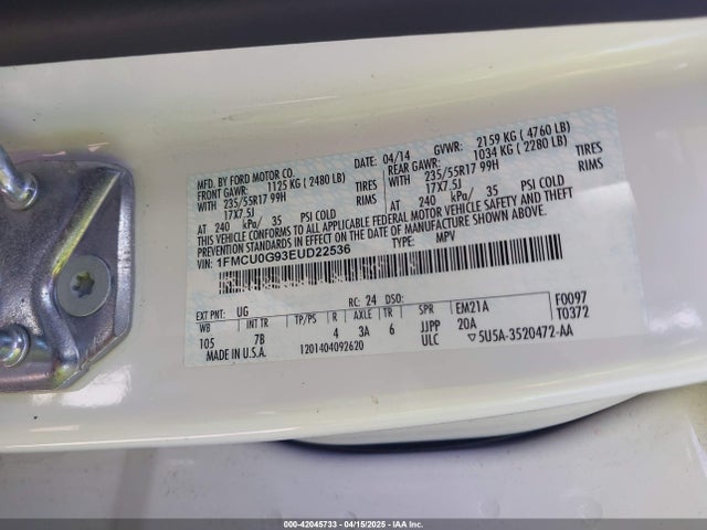1FMCU0G93EUD22536 Ford ESCAPE SE