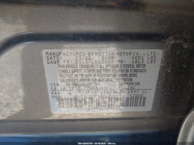 3N1AB8CVXLY242991 Nissan Sentra Sv Xtronic Cvt