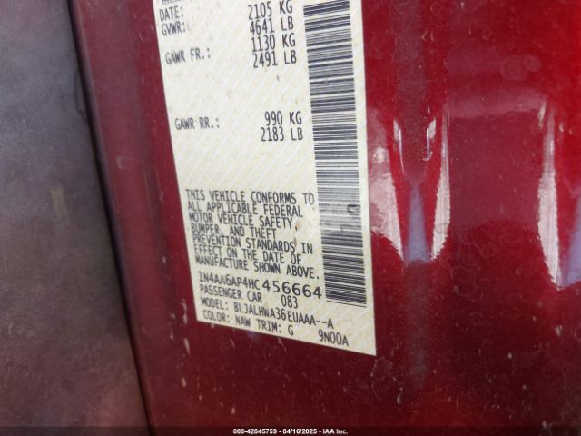 1N4AA6AP4HC456664 Nissan Maxima 3.5 Platinum