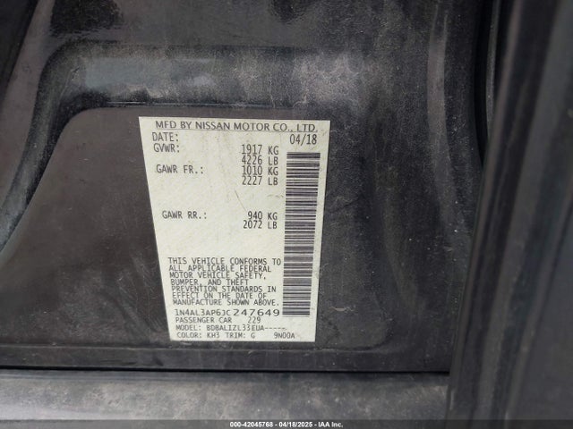 1N4AL3AP6JC247649 Nissan Altima 2.5 Sv