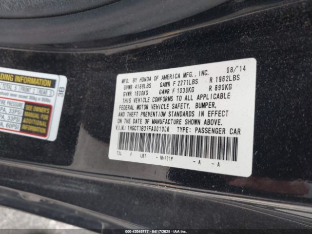 1HGCT1B37FA001006 Honda Accord Lx-s
