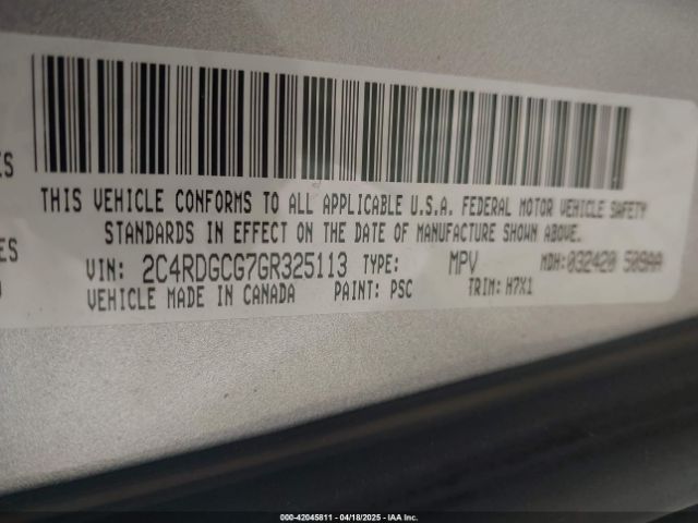 2C4RDGCG7GR325113 Dodge Grand Caravan Sxt