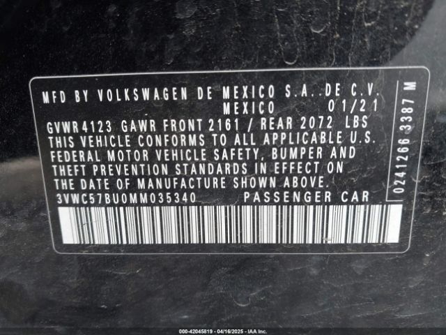 3VWC57BU0MM035340 Volkswagen Jetta 1.4t R-line/1.4t S/1.4t Se