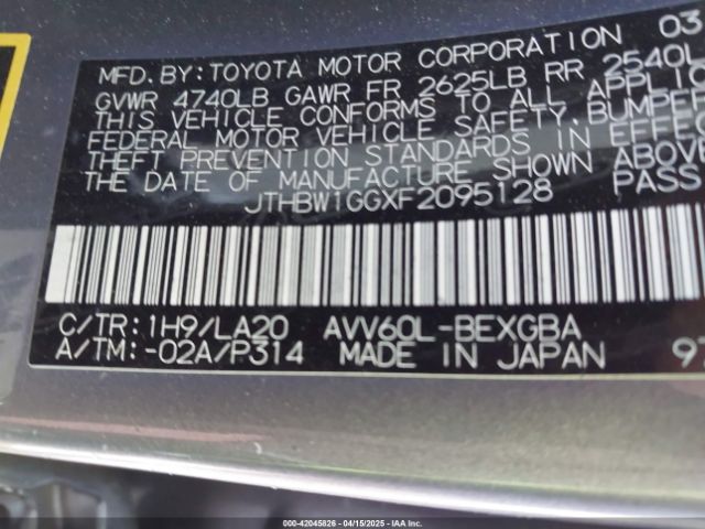 JTHBW1GGXF2095128 Lexus ES 300H