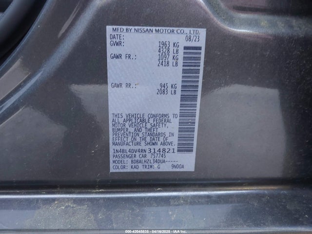 1N4BL4DV4RN314821 Nissan Altima Sv Fwd