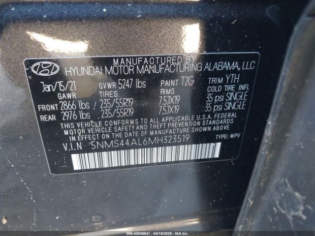 5NMS44AL6MH323519 Hyundai Santa Fe Limited