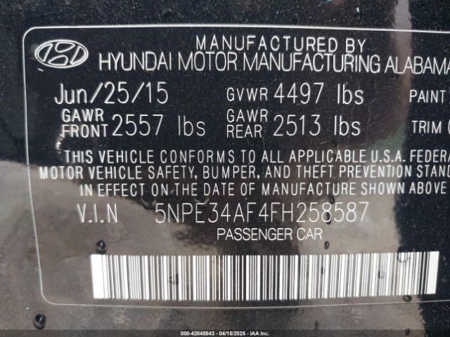 5NPE34AF4FH258587 Hyundai Sonata Limited