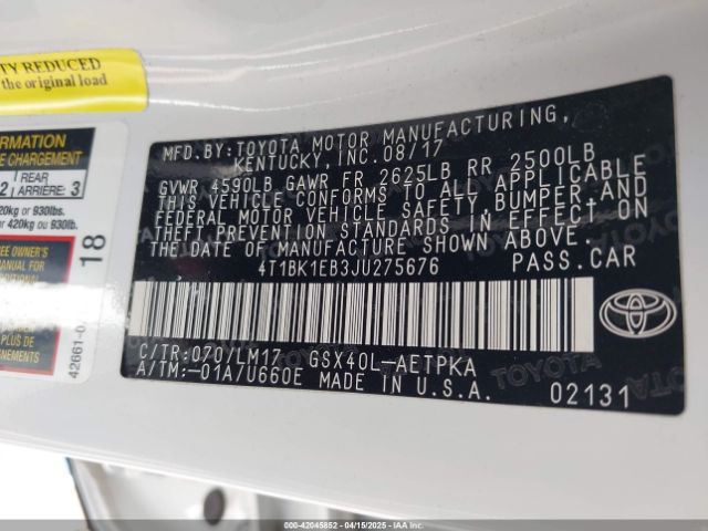 4T1BK1EB3JU275676 Toyota AVALON LIMITED
