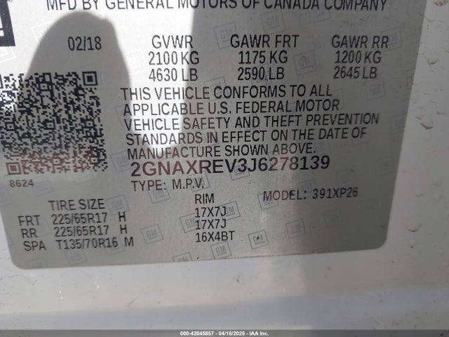 2GNAXREV3J6278139 Chevrolet lyx - direct injection, vvt, fgt, turbo, alum, gen1
