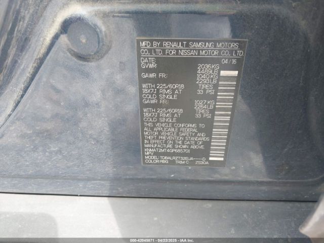 KNMAT2MT4GP685701 Nissan Rogue Sl
