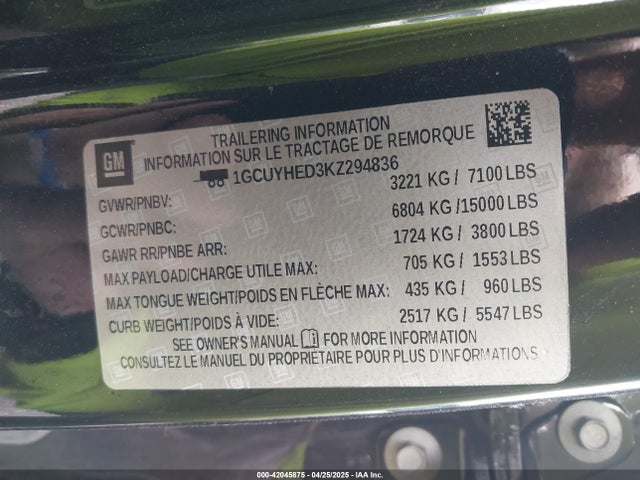 1GCUYHED3KZ294836 Chevrolet Silverado 1500 High Country
