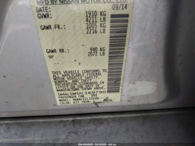 1N4AL3AP1FC169790 Nissan Altima 2.5 Sv
