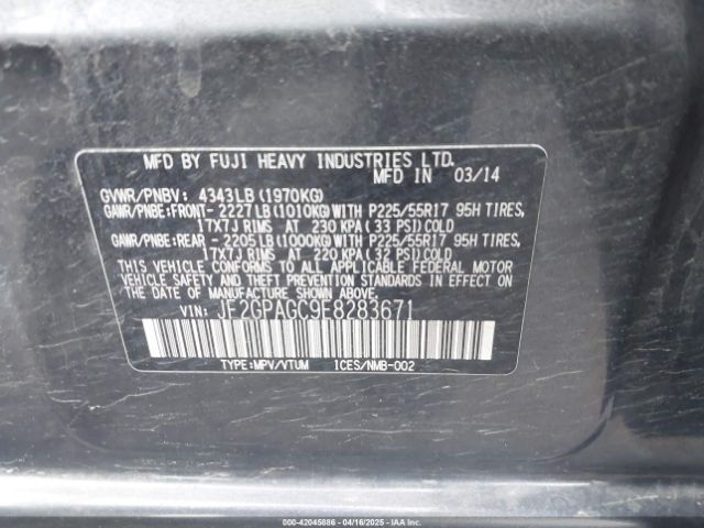 JF2GPAGC9E8283671 Subaru Xv Crosstrek 2.0i Limited