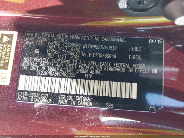 2T2ZK1BA5FC192328 Lexus RX 350