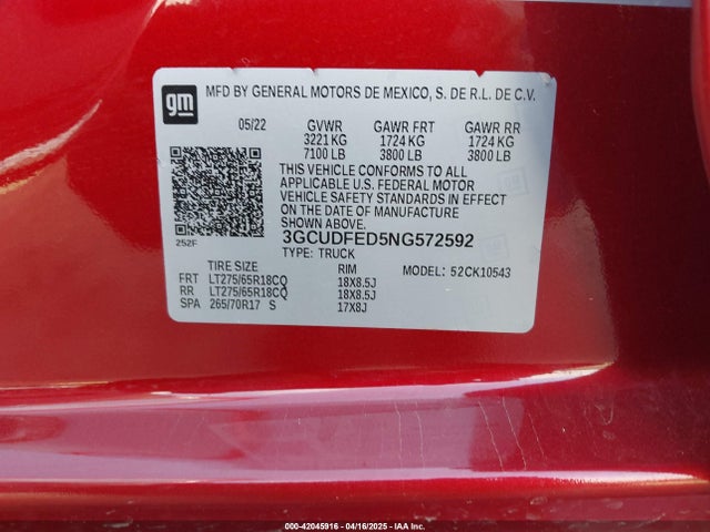 3GCUDFED5NG572592 Chevrolet Silverado 1500 4wd  Short Bed Lt Trail Boss