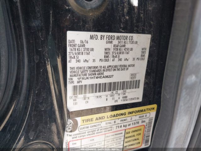 1FMJK1HT4HEA08227 Ford Expedition El Xlt