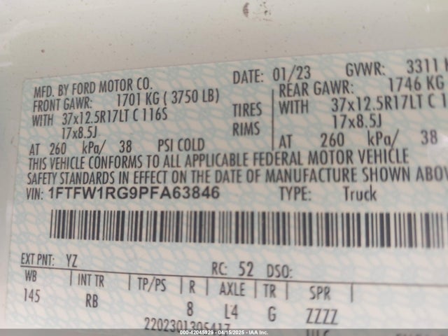 1FTFW1RG9PFA63846 Ford F-150 Raptor