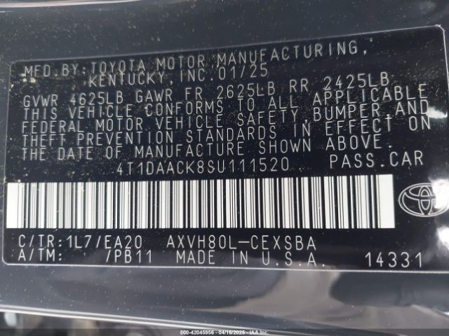 4T1DAACK8SU111520 Toyota CAMRY SE