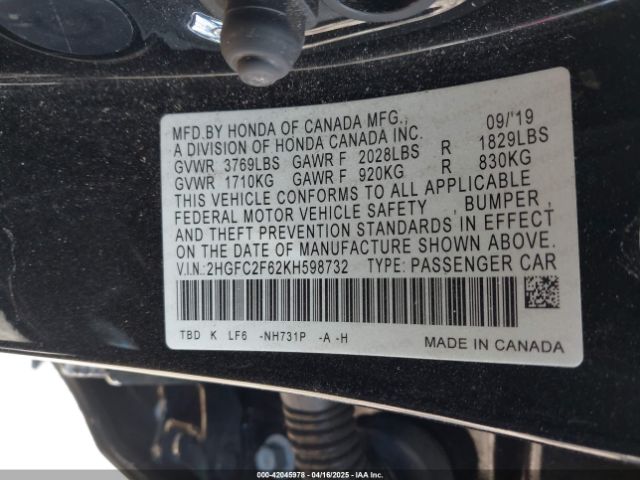2HGFC2F62KH598732 Honda Civic Lx