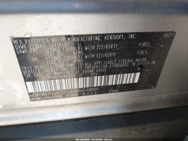 4T3MWRFV4MU032538 Toyota a25a-fxs, 3nm+4nm(ni)