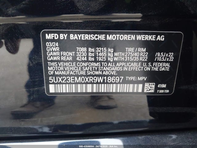 5UX23EM0XR9W18697 BMW 2024