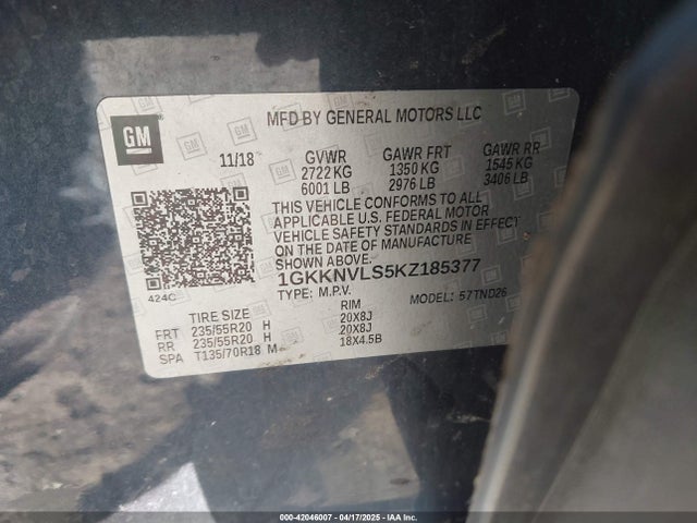1GKKNVLS5KZ185377 GMC Acadia Slt-1