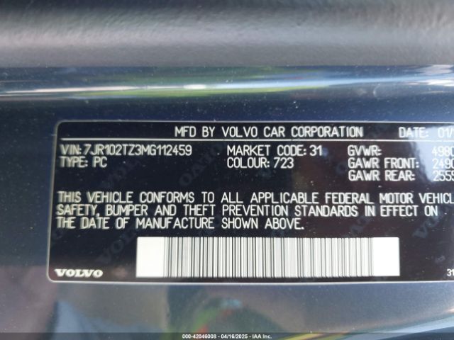 7JR102TZ3MG112459 Volvo S60 T5 Momentum