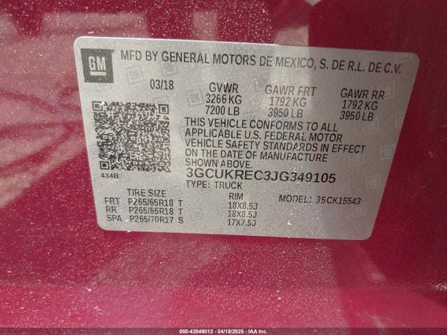 3GCUKREC3JG349105 Chevrolet Silverado 1500 2lt