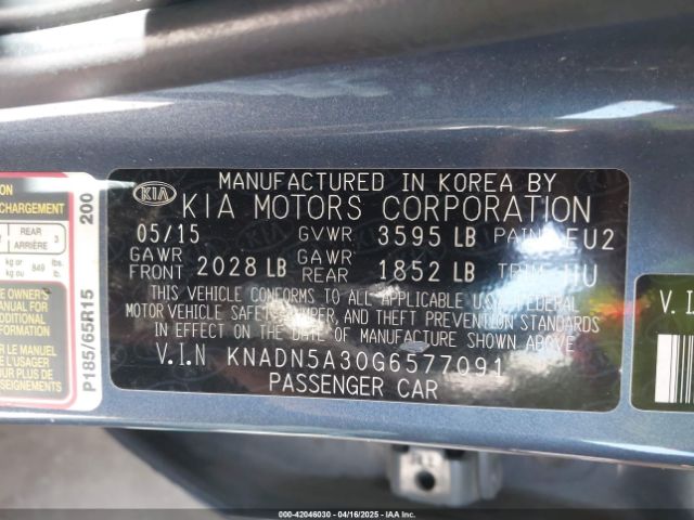 KNADN5A30G6577091 KIA RIO EX