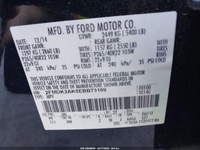 2FMDK3AK5EBB73169 Ford EDGE SPORT