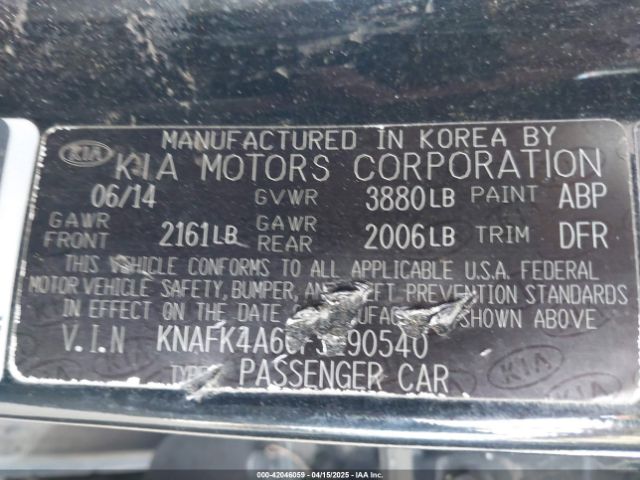 KNAFK4A60F5290540 KIA FORTE LX