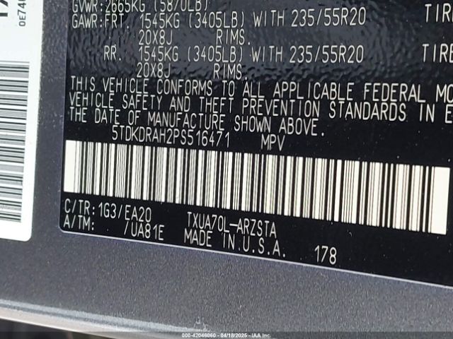 5TDKDRAH2PS516471 Toyota Highlander Xse